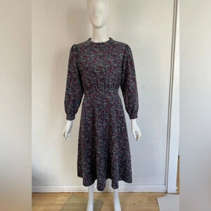 Meridian Mylticolor Floral print Midi long sleeve Corduroy Dress Size US 8